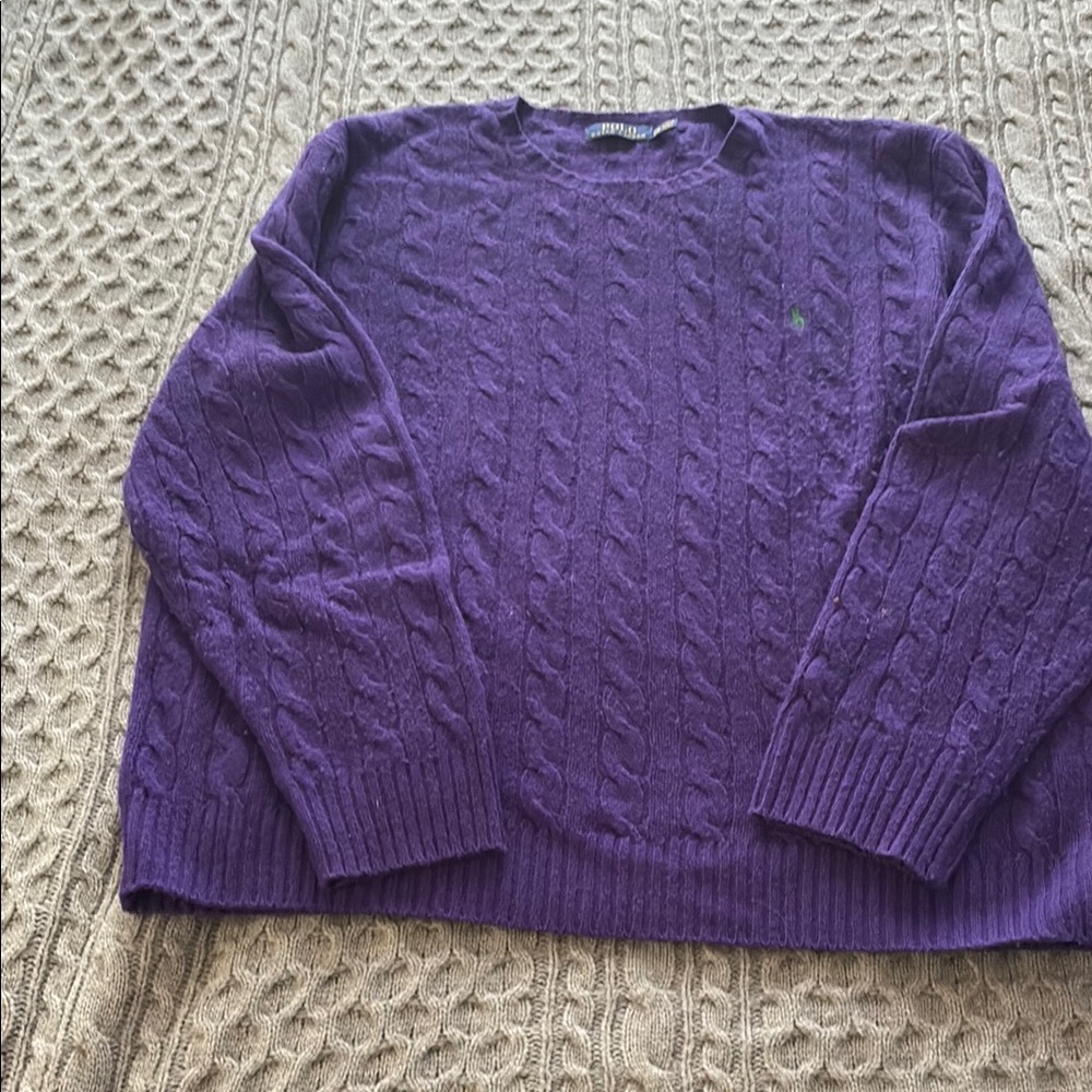 Purple Cable knit cashmere Sweater. Polo